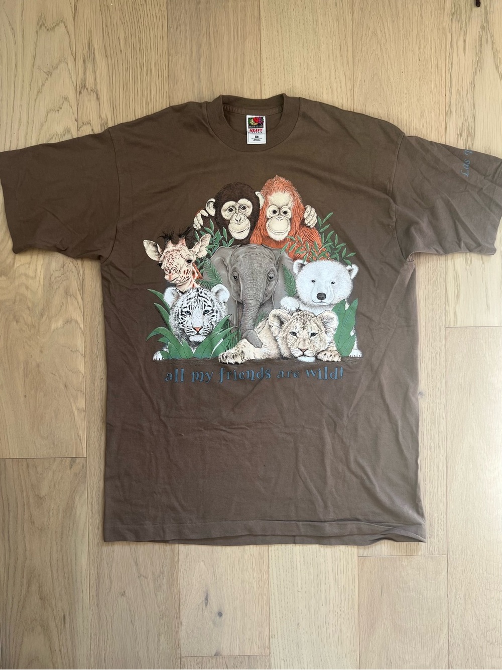 Fruit of the Loom Brown Graphic Tee with Jungle Animal Art